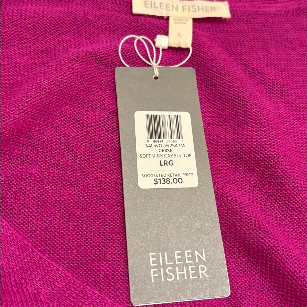 Eileen Fisher Fuchsia Organic Linen Short Sleeve Top - Picture 4 of 5